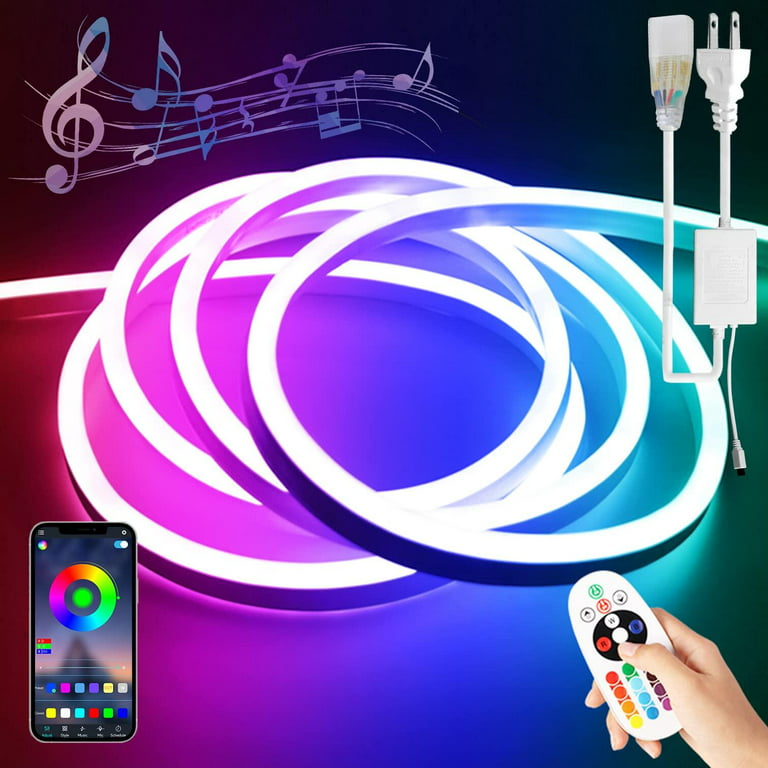 BAGZY Neon LED RGB Strip Light 16.4ft/30m 110V DC 600 SMD2835 LEDs  Waterproof Flexible LED, NEON Rope Light Contains DIY Accessories for  Family Indoors Outdoors Decor 