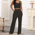 thumbnail image 2 of BYHONG Women's Spiral Knitted Sleeveless Open Navel Vest High Waisted Wide Leg Long Pants Set Pants Sets for Women Black S, 2 of 9