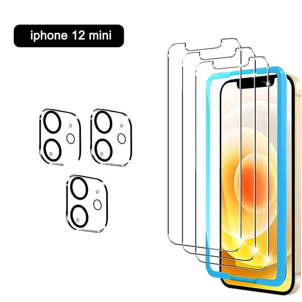 3 protectores de pantalla y 3 protectores de lente de cámara compatibles con iPhone 12 Pro/12 Pro Max/12 Mini, vidrio templado, marco fácil