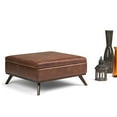 thumbnail image 2 of SIMPLIHOME Owen 36 inch Wide Square Coffee Table Lift Top Storage Ottoman, Cocktail Footrest Stool in Upholstered Distressed Saddle Brown Faux Air Leather, Mid Century Modern, Living Room, 2 of 5