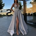 thumbnail image 2 of Fashion Ladies Formal Split Ball Gown Summer Trendy Olyvenn Strap Sleeveless V Neck Prom Dress High-Split Dress Maxi Dress Trendy Women Evening Party Clubwear Long Dresses Gray 10, 2 of 6