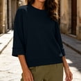 thumbnail image 6 of Sweatshirts for Women Dqueduo Women's Casual Three-Quarter Sleeve Knit Crew Neck Top – Breathable Solid Color Tee Black S, 6 of 10