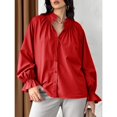 thumbnail image 2 of Women Shirt Long Sleeved Button Up Shirt Pleated V Neck Shirt Loose Casual Fluffy Top, 2 of 5