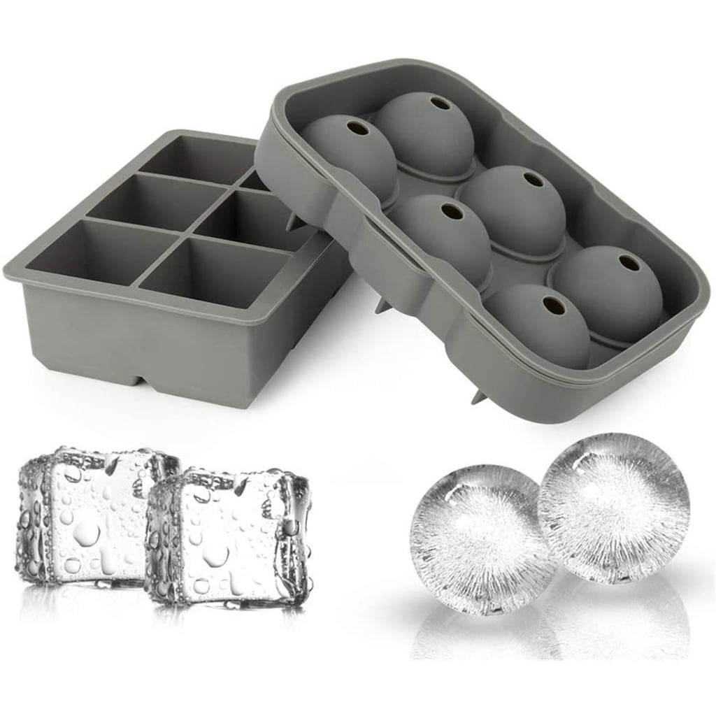 Geemin 2 PCS Round and Square Ice Cube Molds Flexible Food Grade DIY Ice Tray Kitchen Accessories Ice Maker for Wine Cocktails