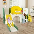 thumbnail image 2 of Costway 10 in 1 Toddler Slide Set with Magnetic Whiteboard, Telescope Ring Toss for Ages 3+ Green+Yellow, 2 of 10