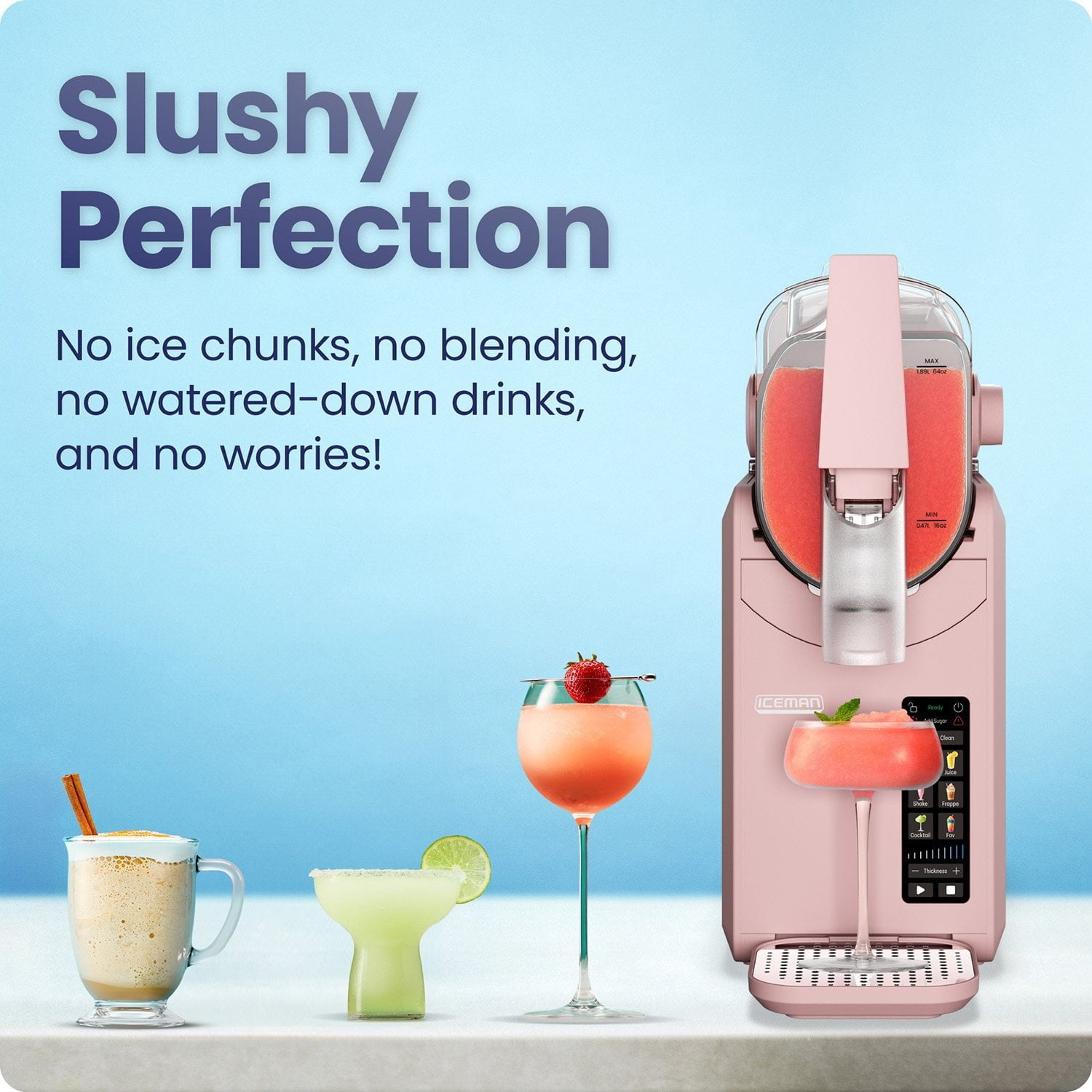 Iceman by Chefman Slush-Ease Slushy Maker with Touchscreen, Pink