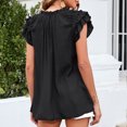 thumbnail image 4 of Mujer Color Puro Cuello En V Blusa Suelta Cómoda Moda Elegante Color Liso Volantes Manga Top Negro XL, 4 of 6