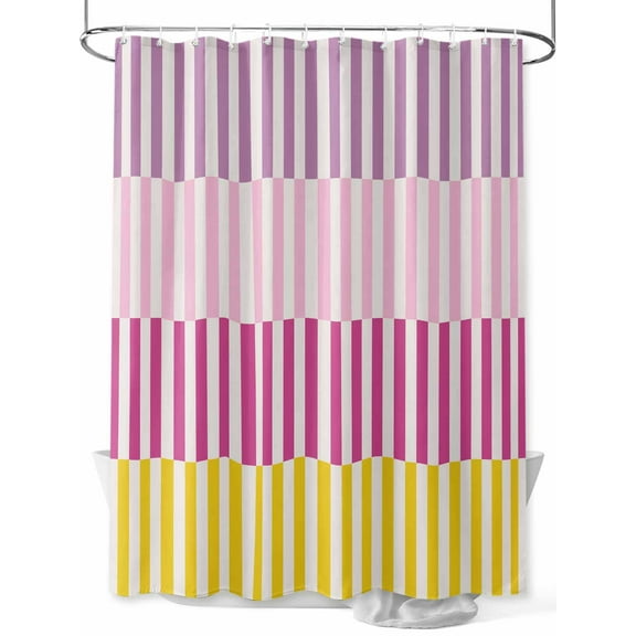 Shower Curtain Stripes Lines Bathroom Curtains with Hooks, Waterproof Fabric Pink Purple Yellow Striped Bath Shower Curtains Set for Bathroom Bathtubs Decor 36x72 Inch