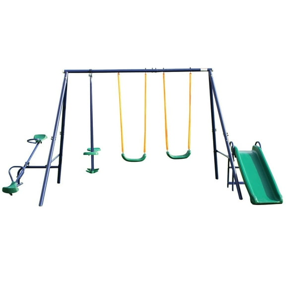 KL KLB Sport Metal Swing Set Outdoor with Slide and Teeter-totter