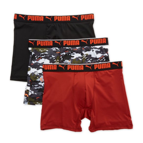 Men's Puma 15999 Sportstyle Camo Print Boxer Brief - 3 Pack (Chili/Camo/Black S)