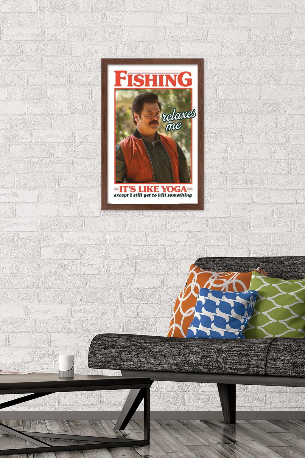 Parks and Recreation - Ron Swanson Fishing Wall Poster, 14.725" x 22.375" Framed