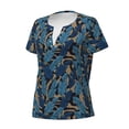 thumbnail image 2 of Naloa Blue Leaves A Print T-Shirts Short Sleeve V Neck Tees for Women Fashion Tops Trendy Lightweight Soft Casual Summer Outfits Clothes, 2 of 5