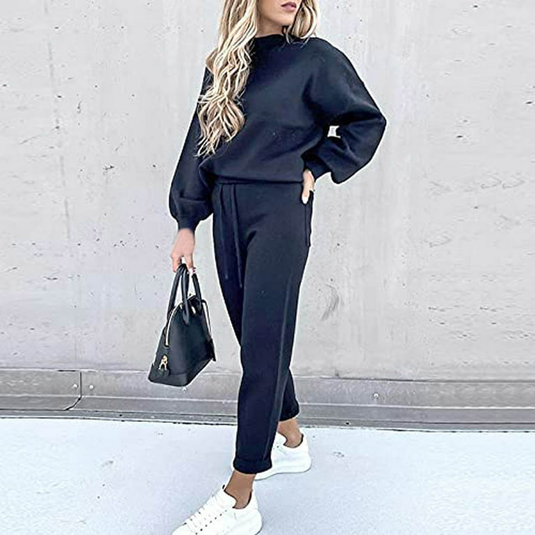  Jogging Suits for Women - Two Piece Sweatsuit Pullover Hoodie +  Long Pants Tracksuit Set Jumpsuits Small Black White : Sports & Outdoors