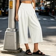 thumbnail image 5 of Miluxas Women's Wide Leg Cropped Pants Elastic High Waist Business Casual Loose Trousers with Pockets Lightweight Summer Lounge Pants White, 5 of 6