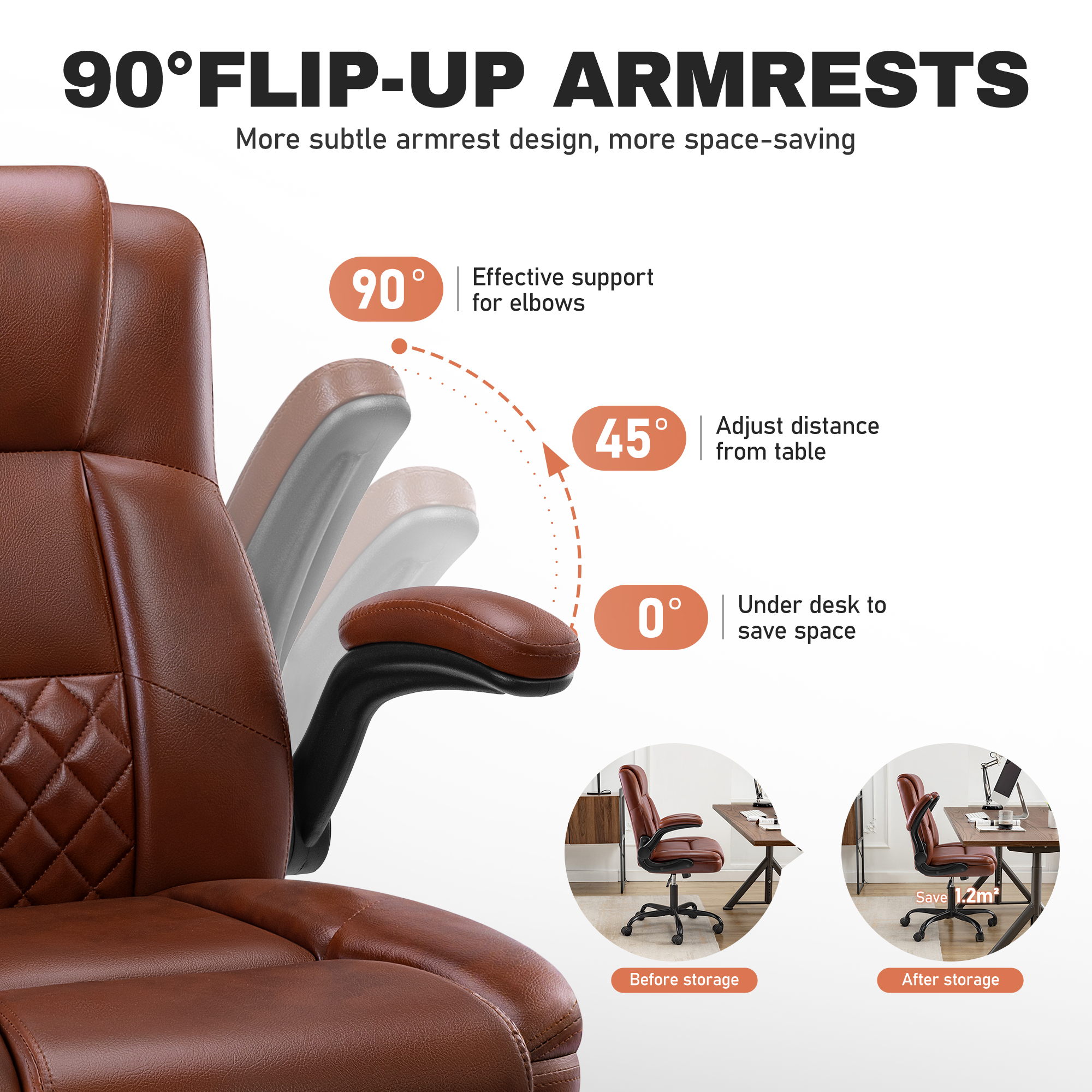 ALLGOD Leather Office Chair 400lbs, Ergonomic Desk Chairs with Back Support, Computer Chair with Wheels and Adjustable Armrest for Home Office, 360°Swivel Free, Dark Brown