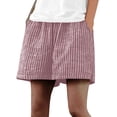 thumbnail image 2 of Pounoo Women's Striped Shorts Elastic Waist Drawstring Waistband Shorts Casual Errands Lightweight Soft Fabric Loose Style Shorts Gift, 2 of 6