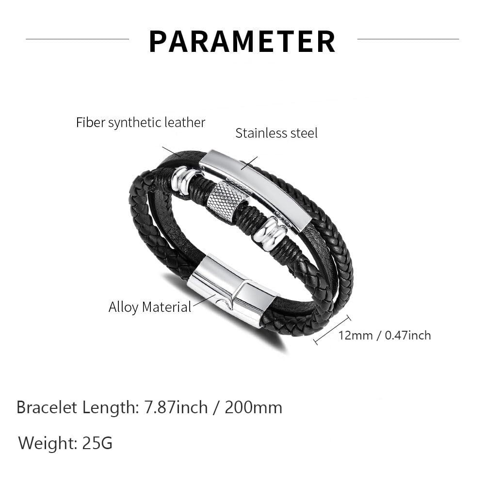 Inpasne Men's Leather Bracelet Braided Wristband Bangle Stainless Steel Bracelet Jewelry Gifts for Men Husband Dad