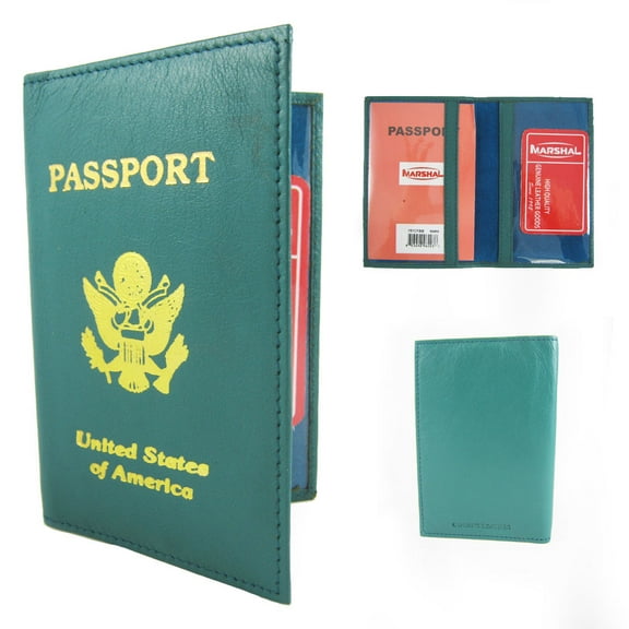 Genuine Leather US Passport Cover ID Holder Wallet Travel Case Handmade Teal New