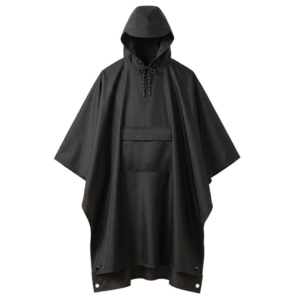 Waterproof Hooded Rain Poncho for Adults with Pocket - Lightweight Packable Raincoat for Hiking,Cycling,Camping & Outdoor Events,Black