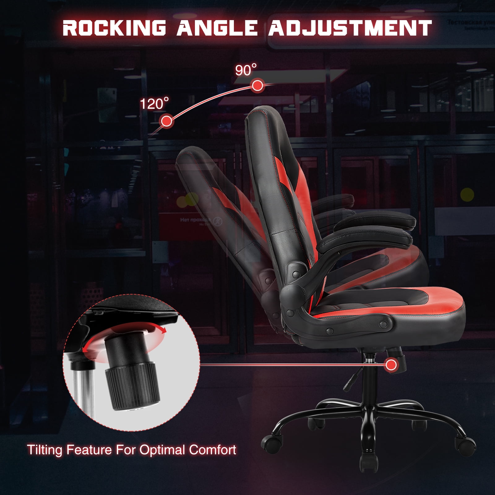 Mayoume Computer Gaming Chair - Ergonomic PU Leather Desk Chair with Comfy Lumbar Support, Height Adjustable 360° Rolling with Flip-up Armrest, for Home and Office, Adults