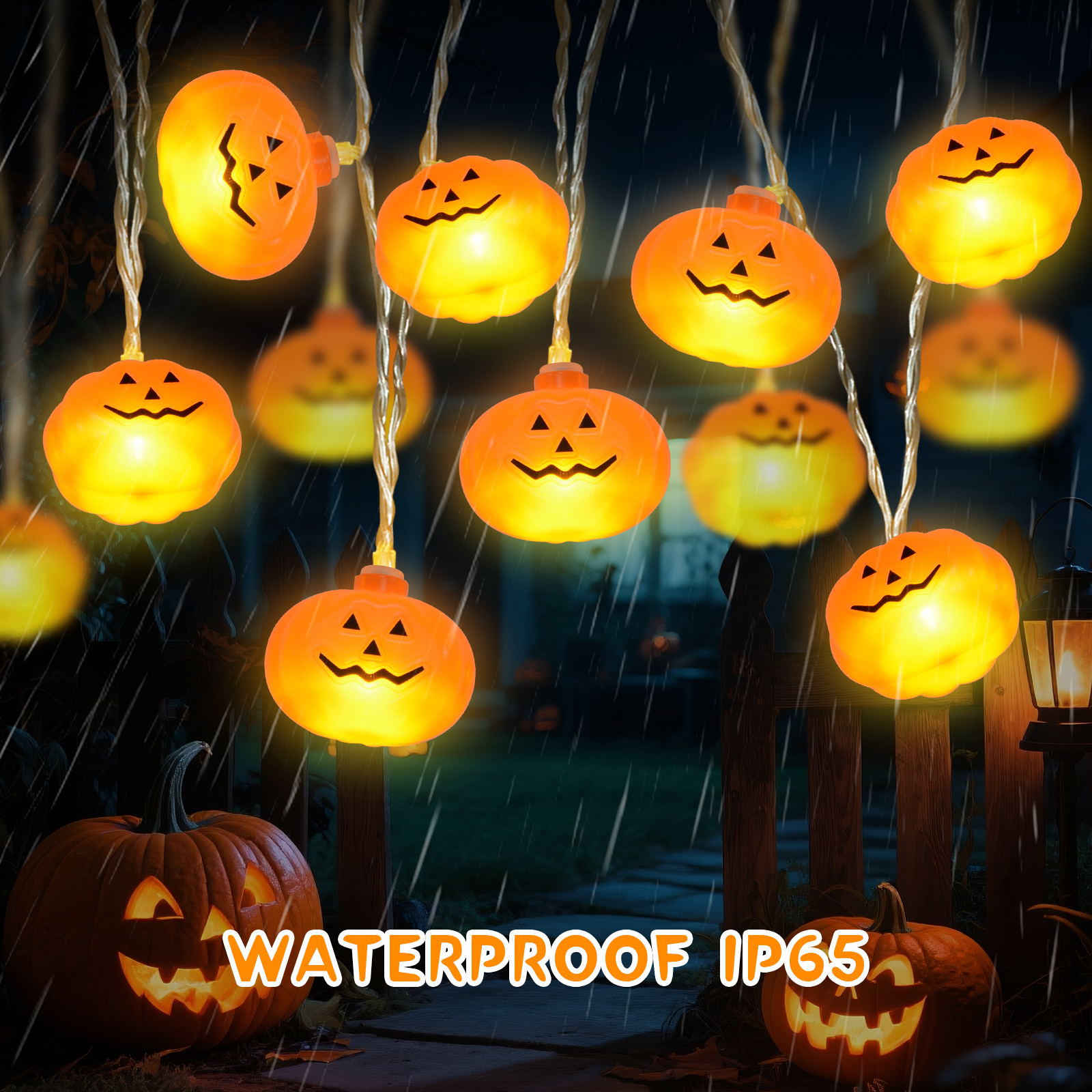 Qoosea Halloween String Lights 14.8ft 30 LED Pumpkin Latern Outdoor Indoor Decoration Orange Holiday Bulbs 8 Modes Battery Operated