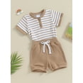 thumbnail image 3 of Hirigin Newborn Baby Boy Girl Clothes Set Ribbed Short Sleeve Striped Romper Top and Shorts 3 6 9 12 18 Months Casual Summer Outfits, 3 of 8