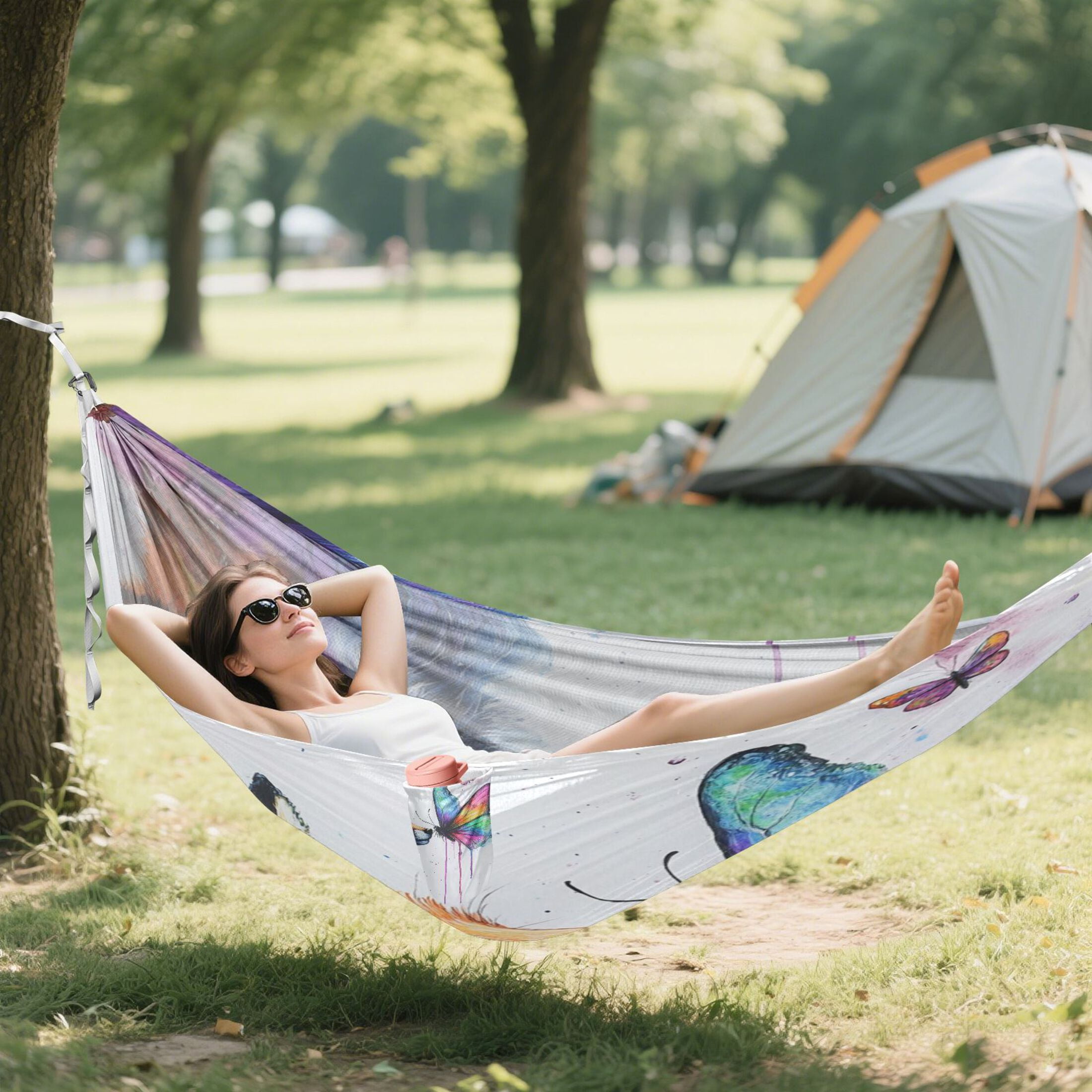 Hammock Camping Hammock Nylon Portable Hammock Travel Camping Hammock Colorful Fox and Butterflies