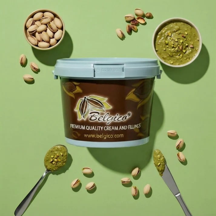 Belgico Bulk Pistachio Crunch sauce – 8.8 lb (4kg) Gourmet Spread for Pastries, Gelato, Knafeh & Dubai Chocolate Bars – Commercial-Grade Filling & Topping