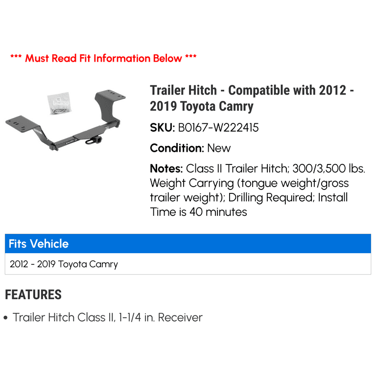 2016 toyota 2024 camry trailer hitch