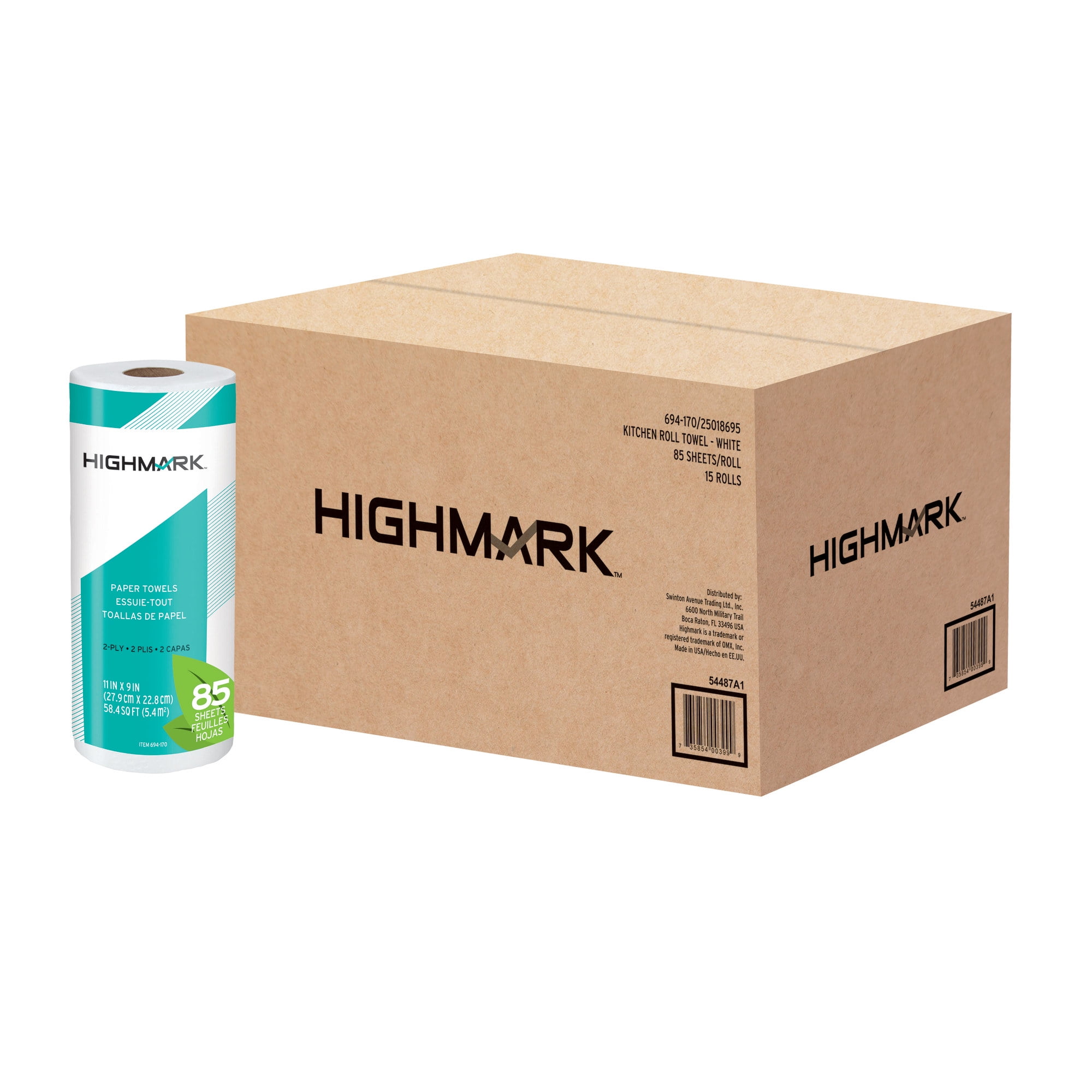 Highmark® Brand 100% Recycled 2-Ply Paper Towels, 11' x 9', 85 Sheets Per Roll, Case Of 15 Rolls
