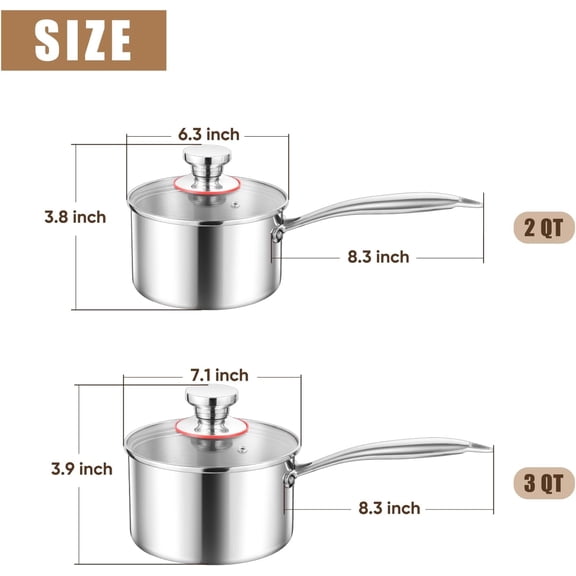 Stainless Steel Saucepan Set - 2Qt & 3 Qt