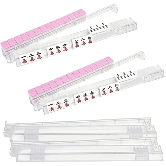 Mahjong Racks with Pushers set of 4 - Clear Mahjong Racks and Premium Mahjong Trays Set