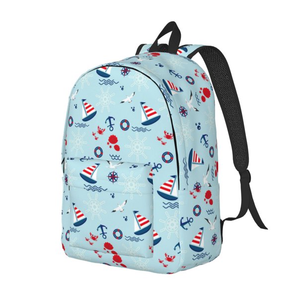 Balery Sailboats Anchors Mochila Clásica Impresa Básica para Viaje, Mochila Escolar Resistente al Agua, Mochila de Lona con Correas Ajustables-Medium