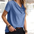 thumbnail image 5 of Gibobby Playera Corte clásico para Mujer Top casual verano para mujer Camiseta plisada con cuello en V manga corta(Azul,G), 5 of 5