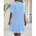 thumbnail image 6 of Womens Summer Cotton Linen Button Down V-Neck Casual Short Sleeve Loose Tunic Dresses Blue S, 6 of 7