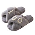 thumbnail image 2 of JUSLIO Womens House Slippers Fuzzy Plush Open Toe Slides Non Slip Flat Sole House Slippers Crisscross Cross Strap Slippers Gray, 2 of 5