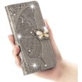 thumbnail image 3 of for Apple iPhone 13 Mini Cute Wallet Case, 3D Butterfly Flower Slim Flip Premium PU Leather with Credit Card Slots Holder Magnetic Closure Folio Phone Cover for iPhone 13 Mini Rhinestone Grey, 3 of 15
