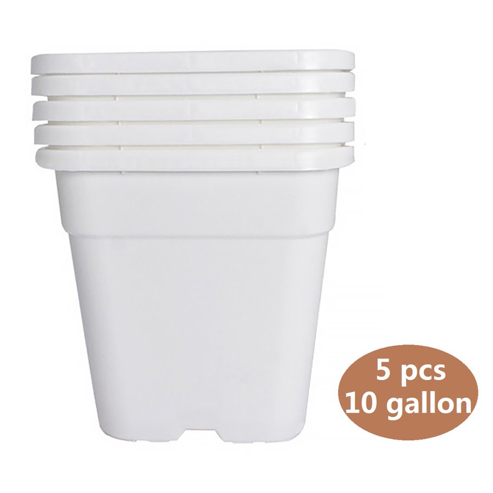 5Pcs White 10 Gallon Square Seedling Pots Plastic Plant Pots Seedling