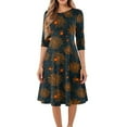 thumbnail image 4 of FrzhBrz Halloween Dresses for Women 3/4 Sleeve A-Line Midi Dress Non Spooky Cute Halloween Printed Outfits Swing Dresses, 4 of 5