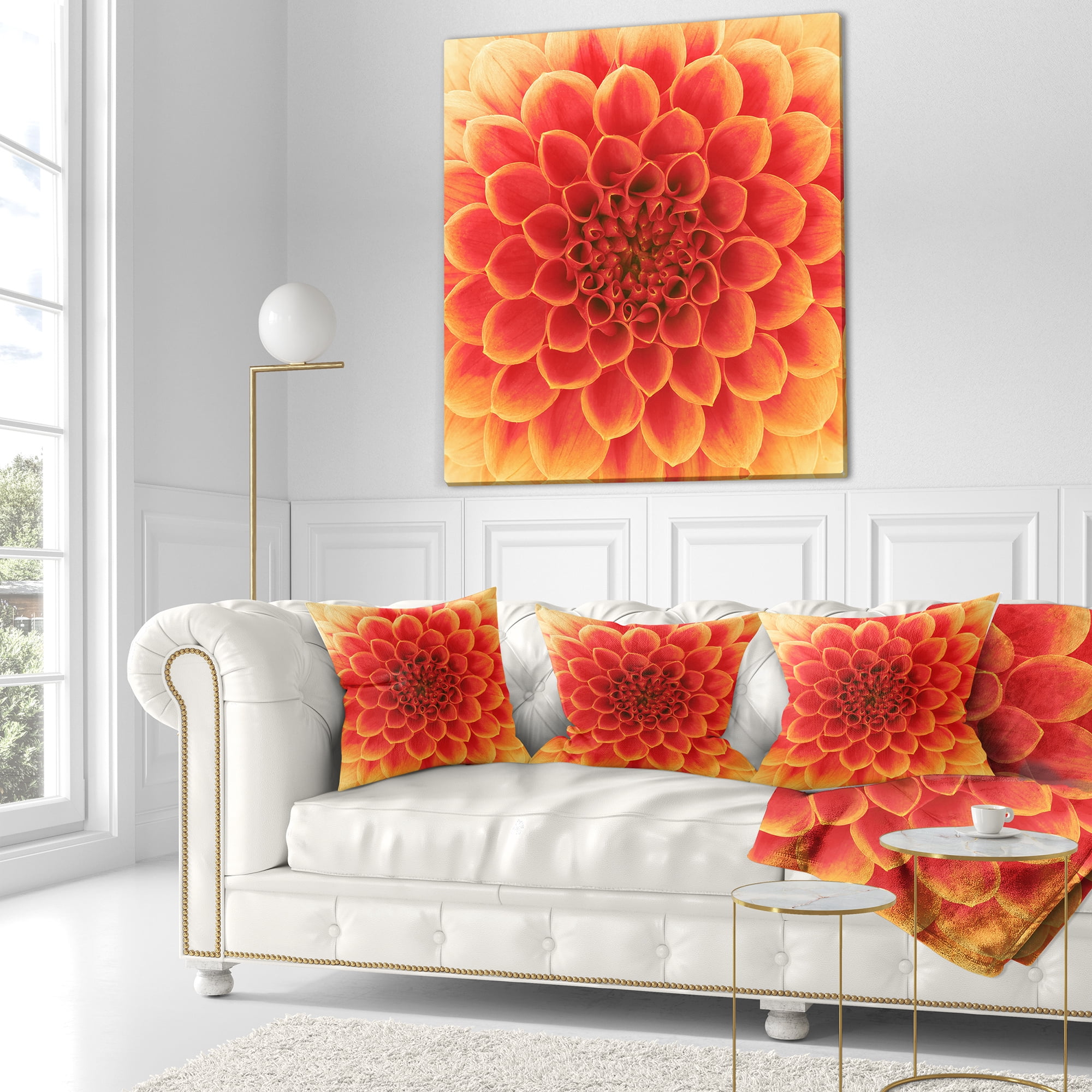 Designart Abstract Orange Flower Design - Floral Throw Pillow - 18x18