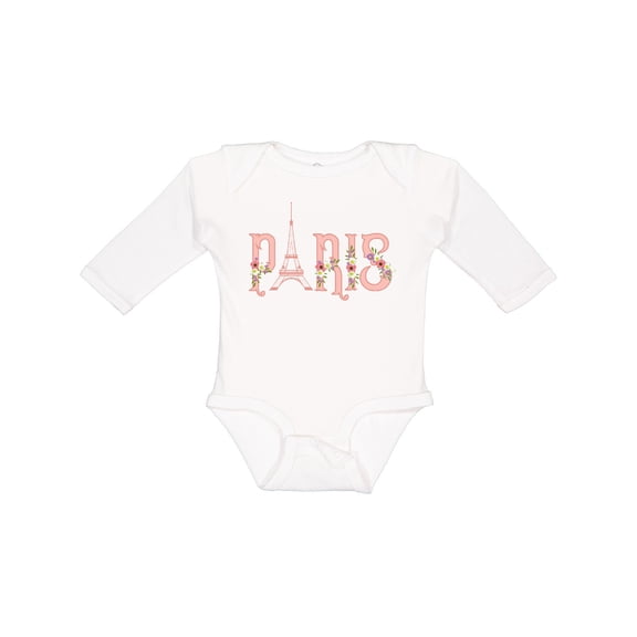 Inktastic Pink Paris Eiffel Tower with Flowers Boys or Girls Long Sleeve Baby Bodysuit