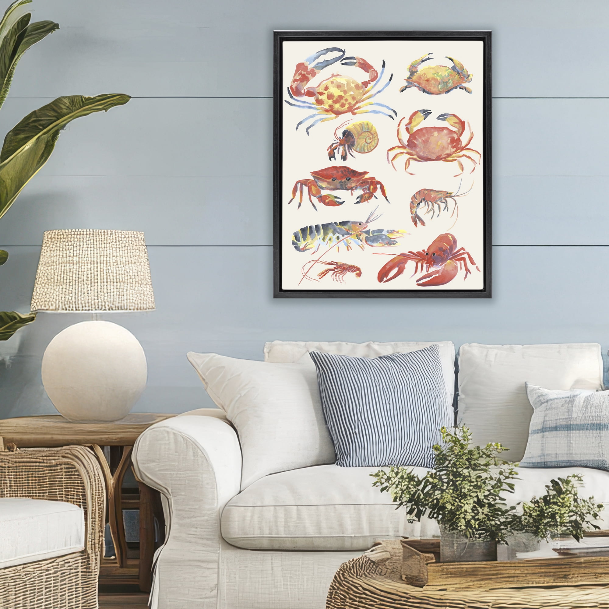 Stupell Industries Nautical Crustacean Collection Black Framed Floater Canvas Wall Art, design by June Erica Vess