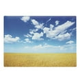 thumbnail image 1 of Yellow and Blue Cutting Board, Wheat Field Vibrant Summer Harvest Sunbeam Rural Farm Scenery, Decorative Tempered Glass Cutting and Serving Board, Large Size, Earth Yellow Blue White, by Ambesonne, 1 of 1