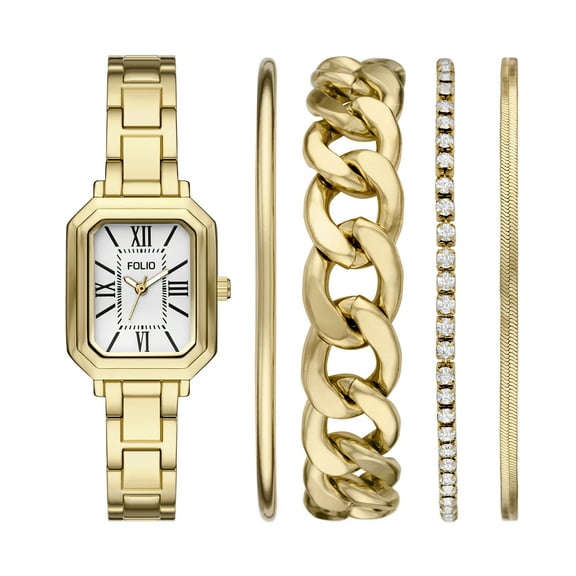 Women's Three-Hand, Gold-Tone Alloy Watch Gift Set