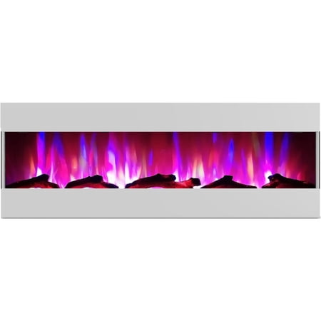 Hanover Fireside 60 In. Recessed/Wall-Mounted Electric Fireplace with Logs and LED Color-Changing Flame Display, White