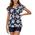 thumbnail image 2 of Feimerou Womens Tankini Bathing Suits Modest Tummy Two Piece Swimsuits Flowy Ruffer Sleeve Floral Printed Swimsuit with Boyshorts, 2 of 9