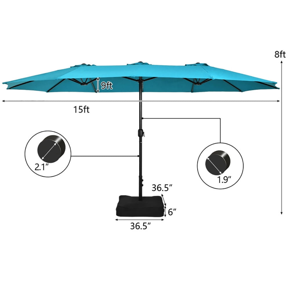 Aimee Lii 15 Feet Double-Sided Twin Patio Umbrella with Crank and Base, Sunbrella Patio Umbrellas, Turquoise