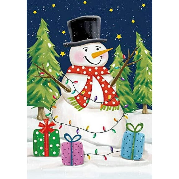 Decorative Christmas House Flag Snowman - 28" x 40", White, Blue and Green Double Sided Winter Garden Accessories