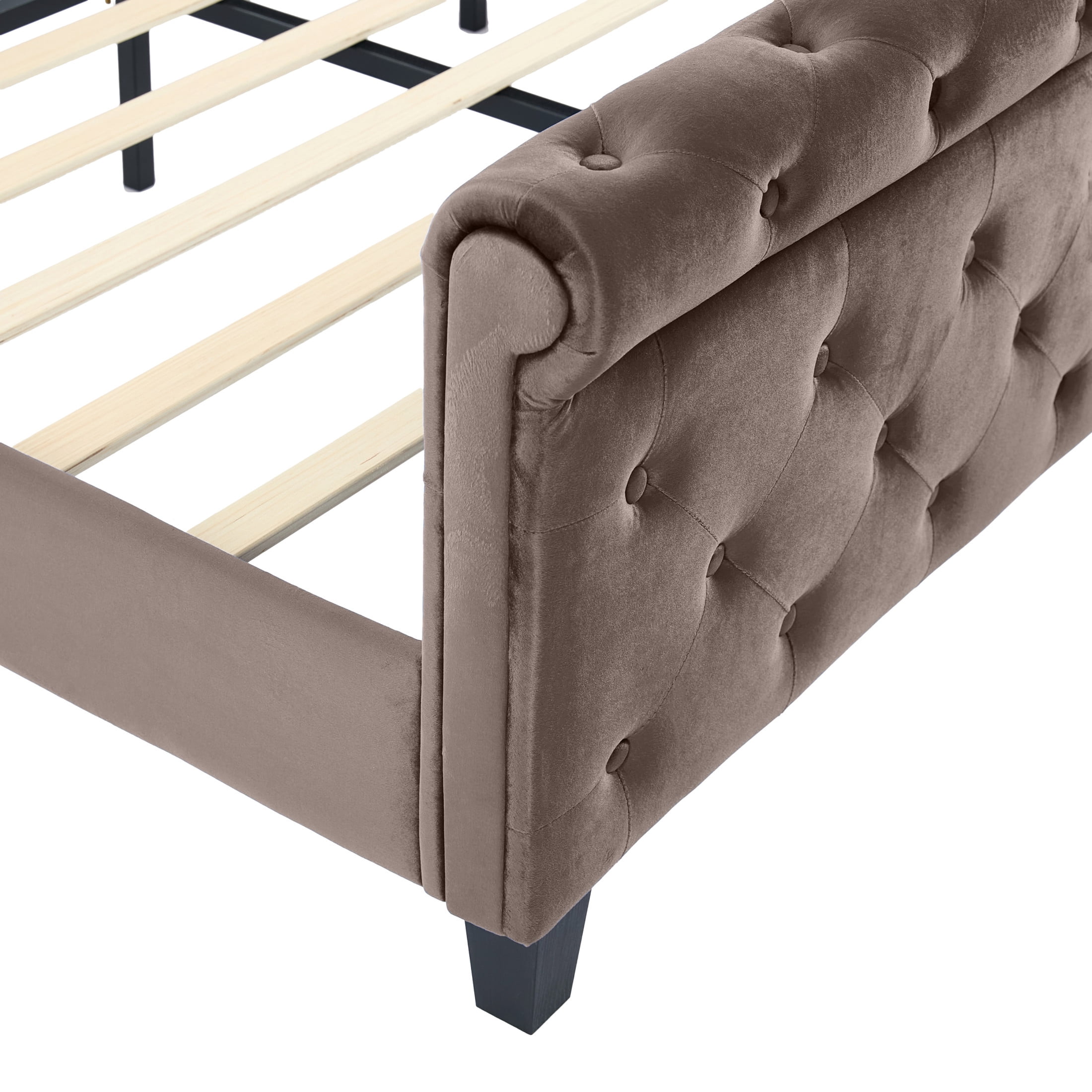 Christopher Knight Home Velvet Upholstered King Bed Frame with Wingback Headboard & Scroll Footboard, Brown