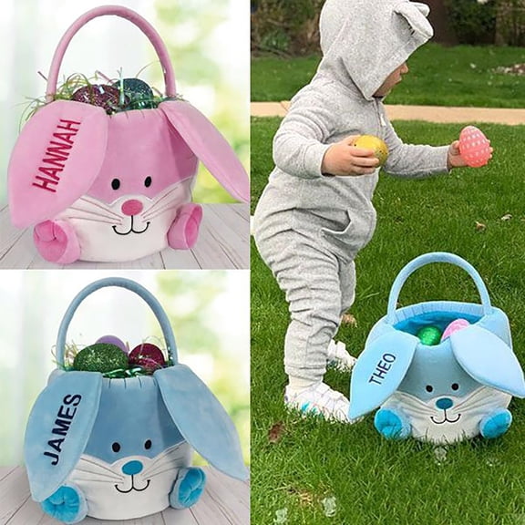 Clearance Vggrvlo Easter Basket Cute Personalized Canvas Cotton Tote Bags for Ki-ds, B-oys, G-irls, To-ddler, Ba-bies, In-fant Easter Decorations Pink